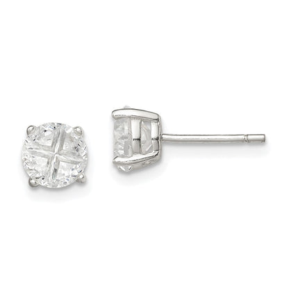 Sterlingsilber 6mm Rund Korb Set Kreuz-cut Zirkonia Ohrstecker