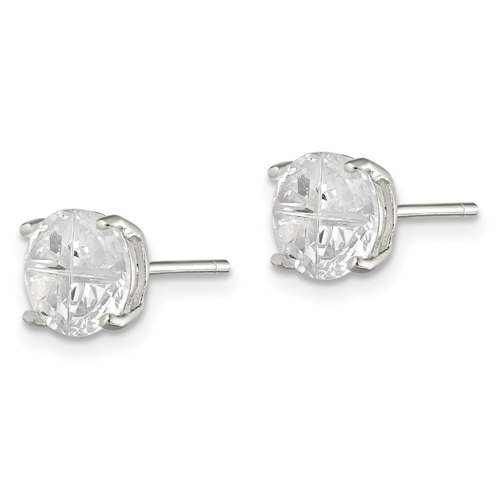 Sterlingsilber 7mm Rund Korb Set Kreuz-cut Zirkonia Ohrstecker