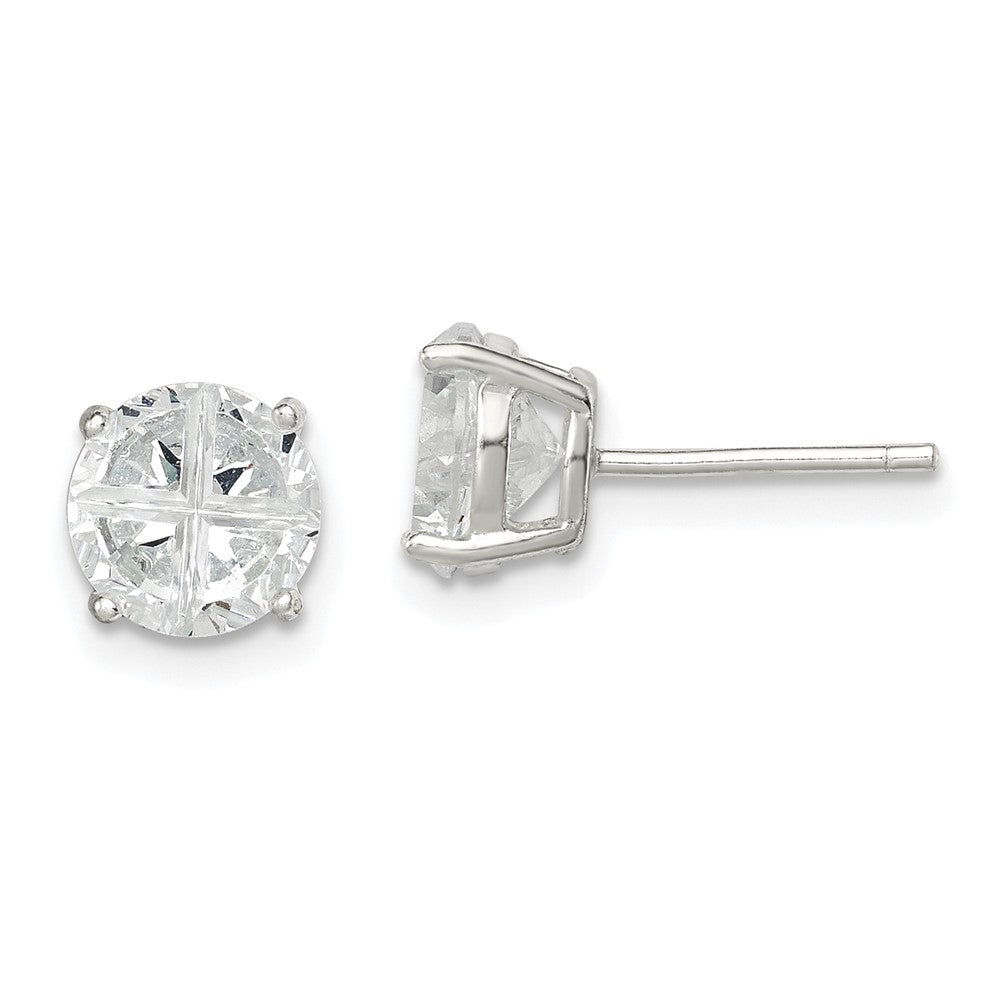Sterlingsilber 7mm Rund Korb Set Kreuz-cut Zirkonia Ohrstecker