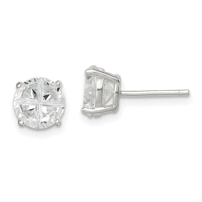 Sterlingsilber 7mm Rund Korb Set Kreuz-cut Zirkonia Ohrstecker
