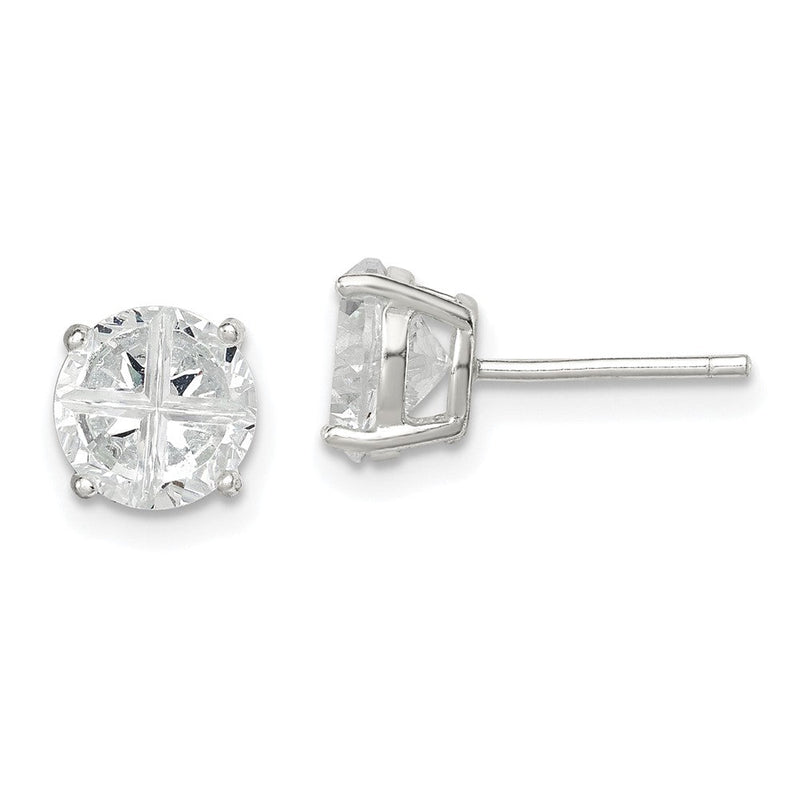 Sterlingsilber 7mm Rund Korb Set Kreuz-cut Zirkonia Ohrstecker