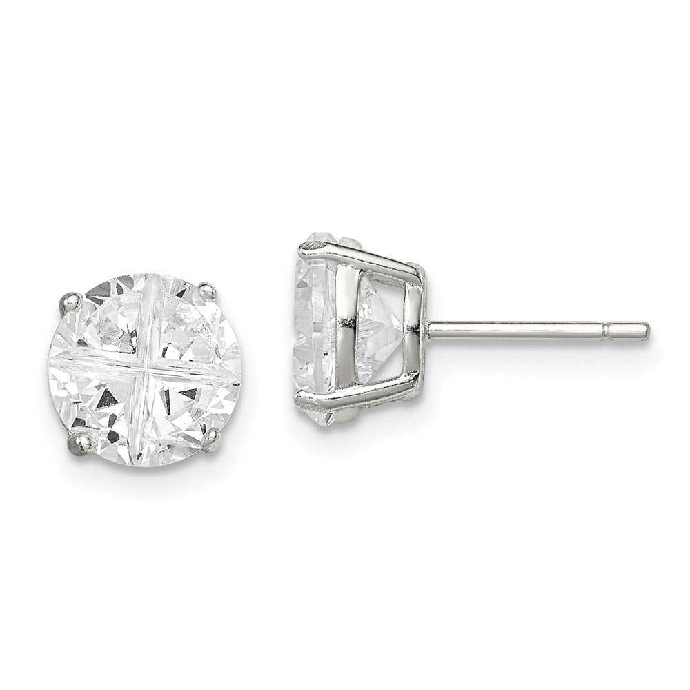 Sterlingsilber 8mm Rund Korb Set Kreuz-cut Zirkonia Ohrstecker