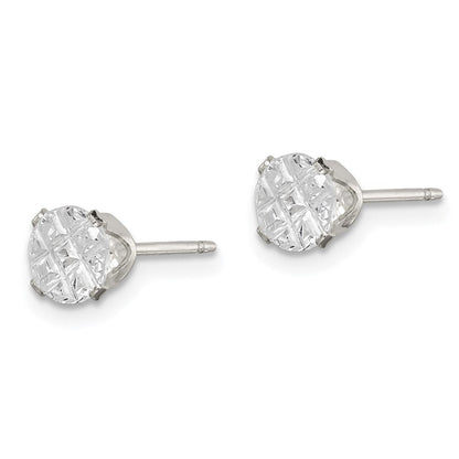 Sterlingsilber 5mm Rund Snap Set Lasergraviert-cut Zirkonia Ohrstecker