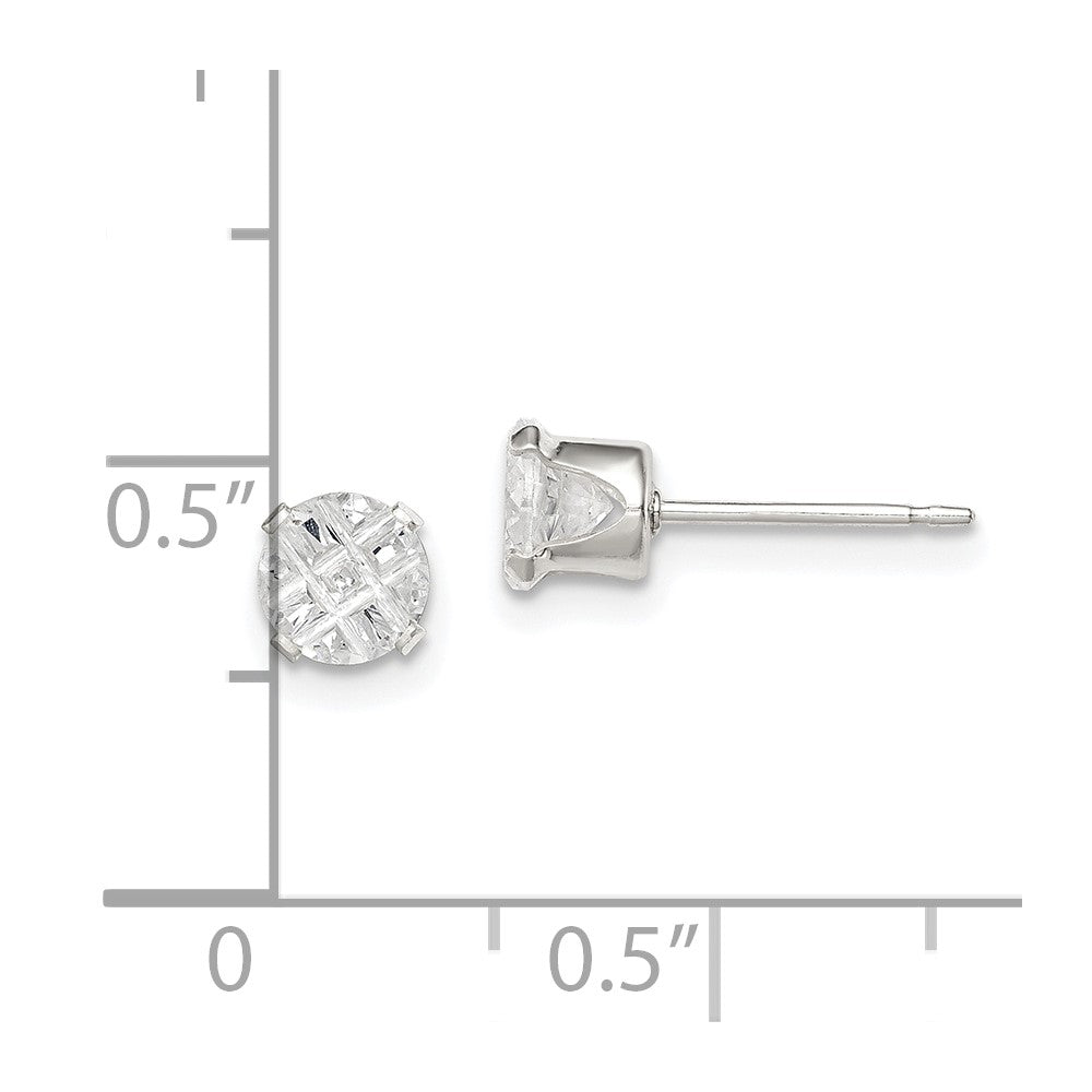 Sterlingsilber 5mm Rund Snap Set Lasergraviert-cut Zirkonia Ohrstecker