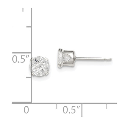 Sterlingsilber 5mm Rund Snap Set Lasergraviert-cut Zirkonia Ohrstecker