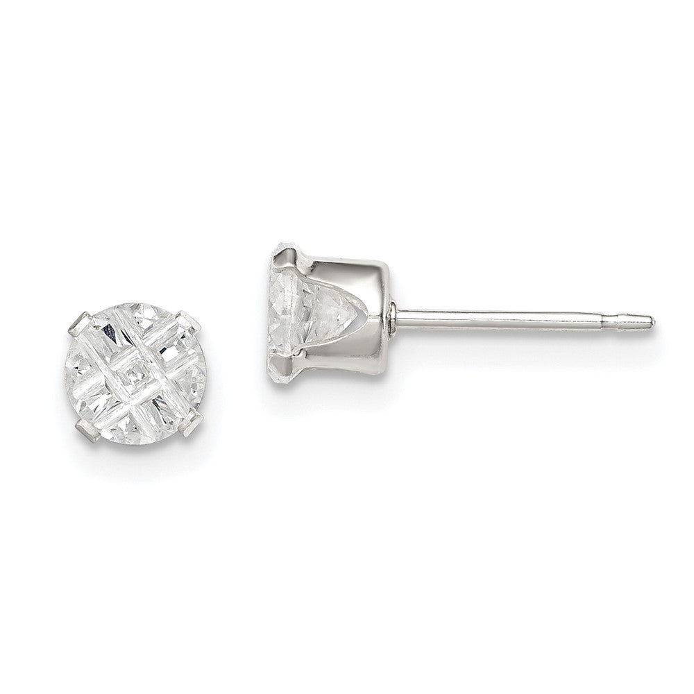Sterlingsilber 5mm Rund Snap Set Lasergraviert-cut Zirkonia Ohrstecker