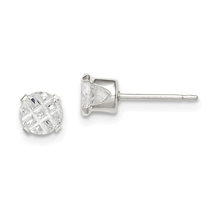 Sterlingsilber 5mm Rund Snap Set Lasergraviert-cut Zirkonia Ohrstecker