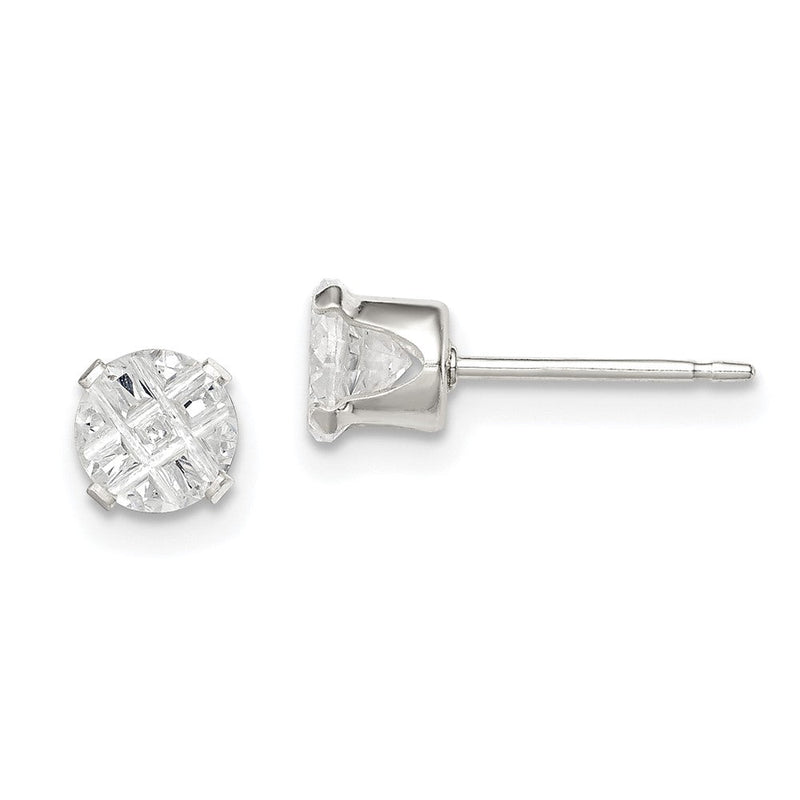 Sterlingsilber 5mm Rund Snap Set Lasergraviert-cut Zirkonia Ohrstecker