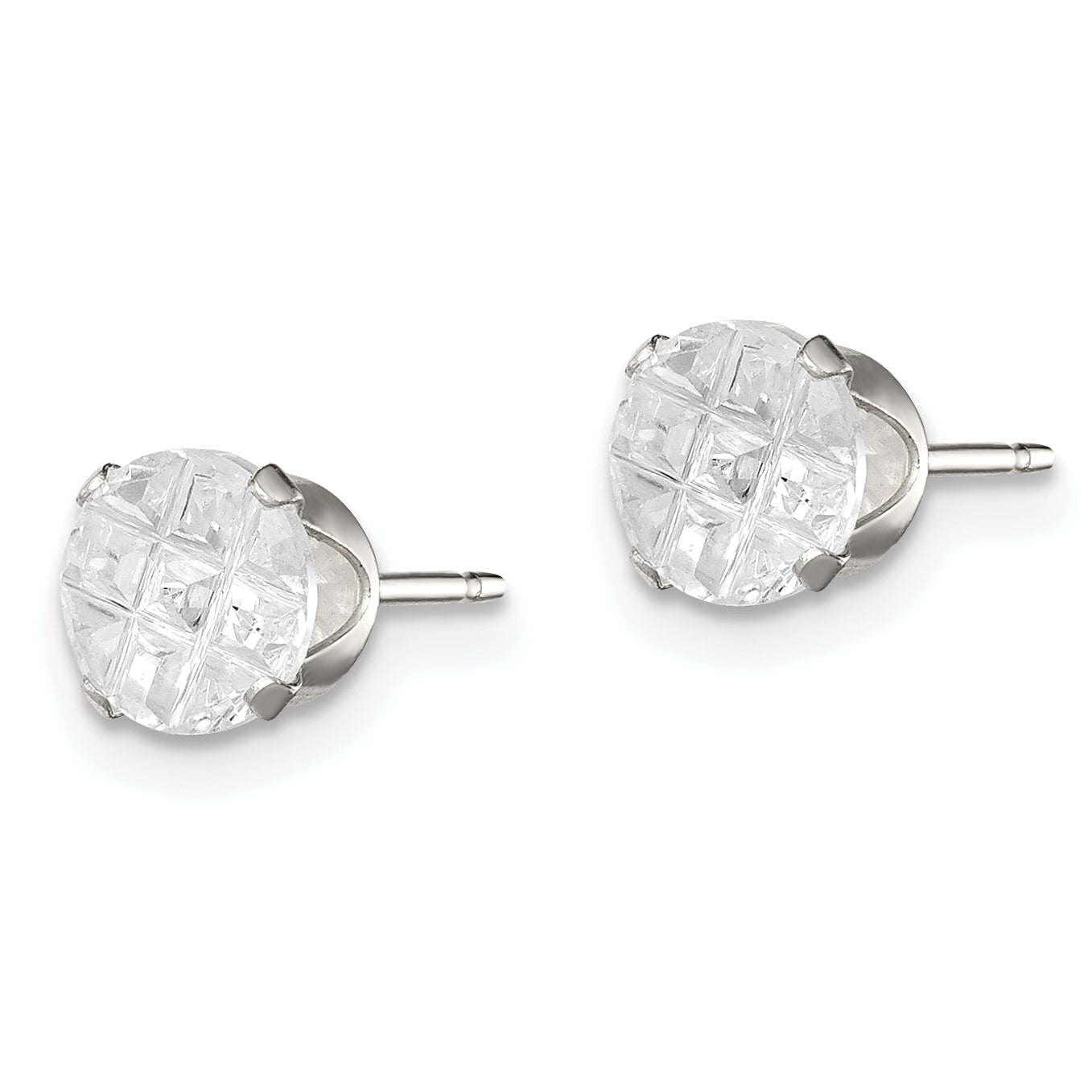 Sterlingsilber 6mm Rund Snap Set Lasergraviert-cut Zirkonia Ohrstecker