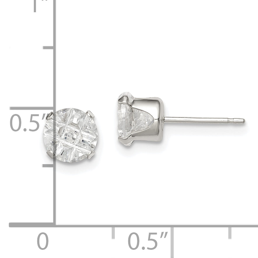 Sterlingsilber 6mm Rund Snap Set Lasergraviert-cut Zirkonia Ohrstecker