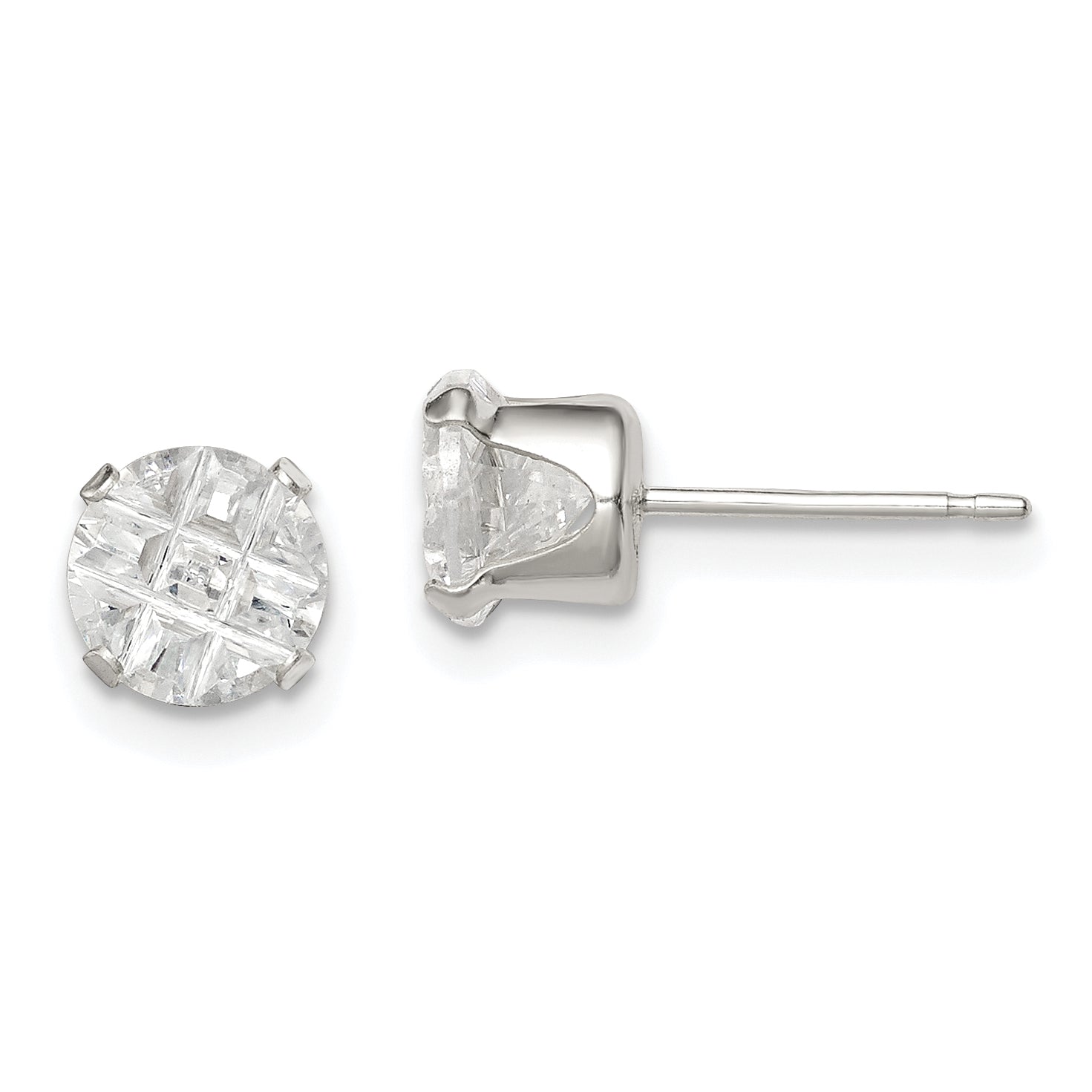 Sterlingsilber 6mm Rund Snap Set Lasergraviert-cut Zirkonia Ohrstecker