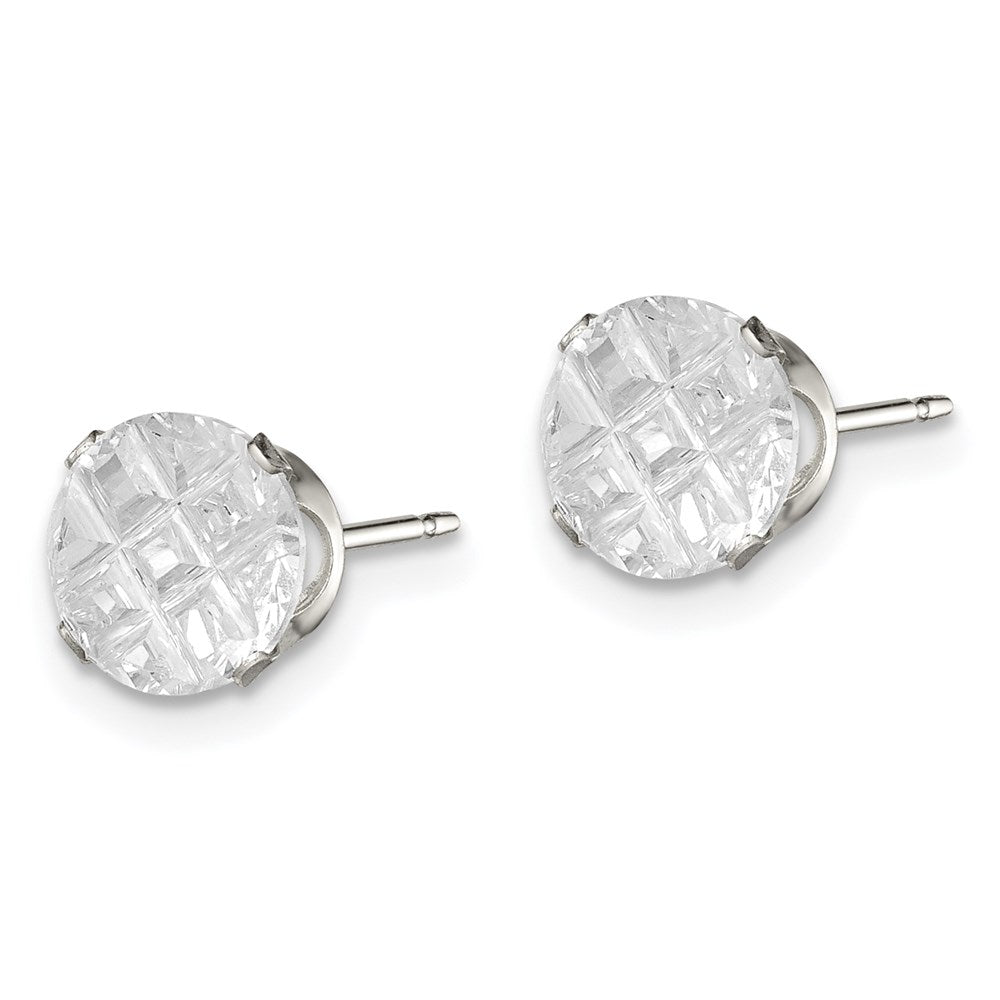 Sterlingsilber 7mm Rund Snap Set Lasergraviert-cut Zirkonia Ohrstecker