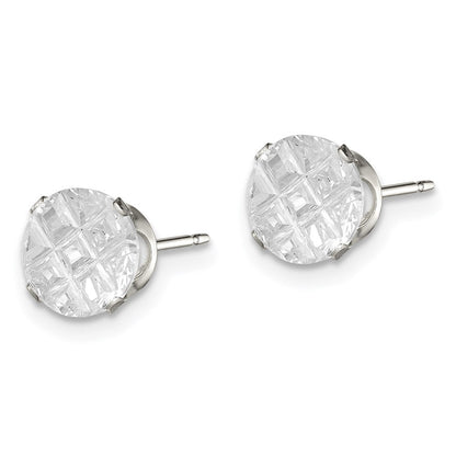 Sterlingsilber 7mm Rund Snap Set Lasergraviert-cut Zirkonia Ohrstecker