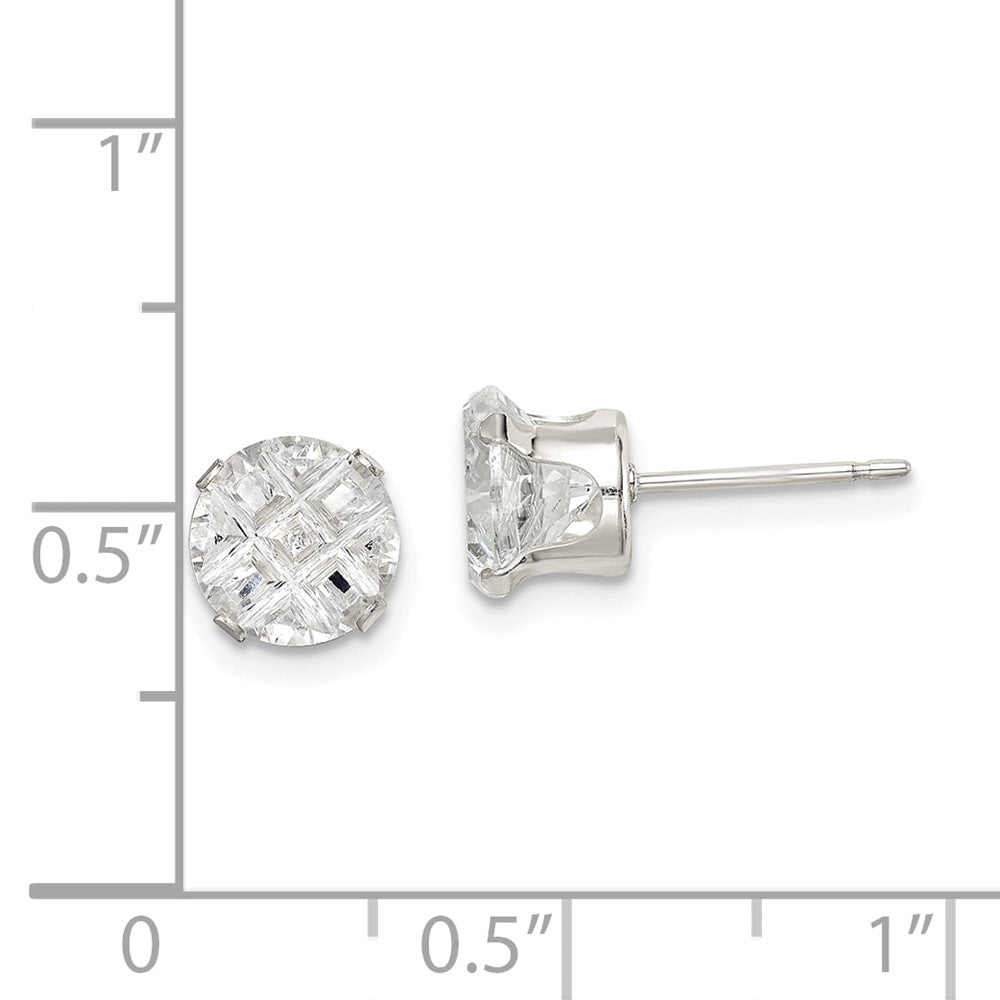 Sterlingsilber 7mm Rund Snap Set Lasergraviert-cut Zirkonia Ohrstecker