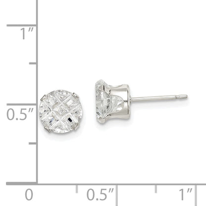 Sterlingsilber 7mm Rund Snap Set Lasergraviert-cut Zirkonia Ohrstecker