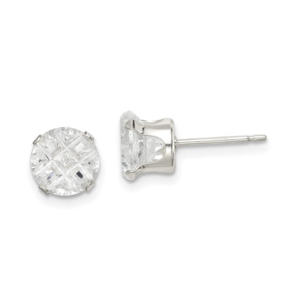 Sterlingsilber 7mm Rund Snap Set Lasergraviert-cut Zirkonia Ohrstecker