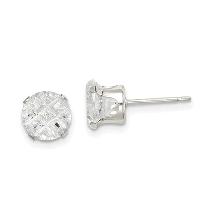 Sterlingsilber 7mm Rund Snap Set Lasergraviert-cut Zirkonia Ohrstecker