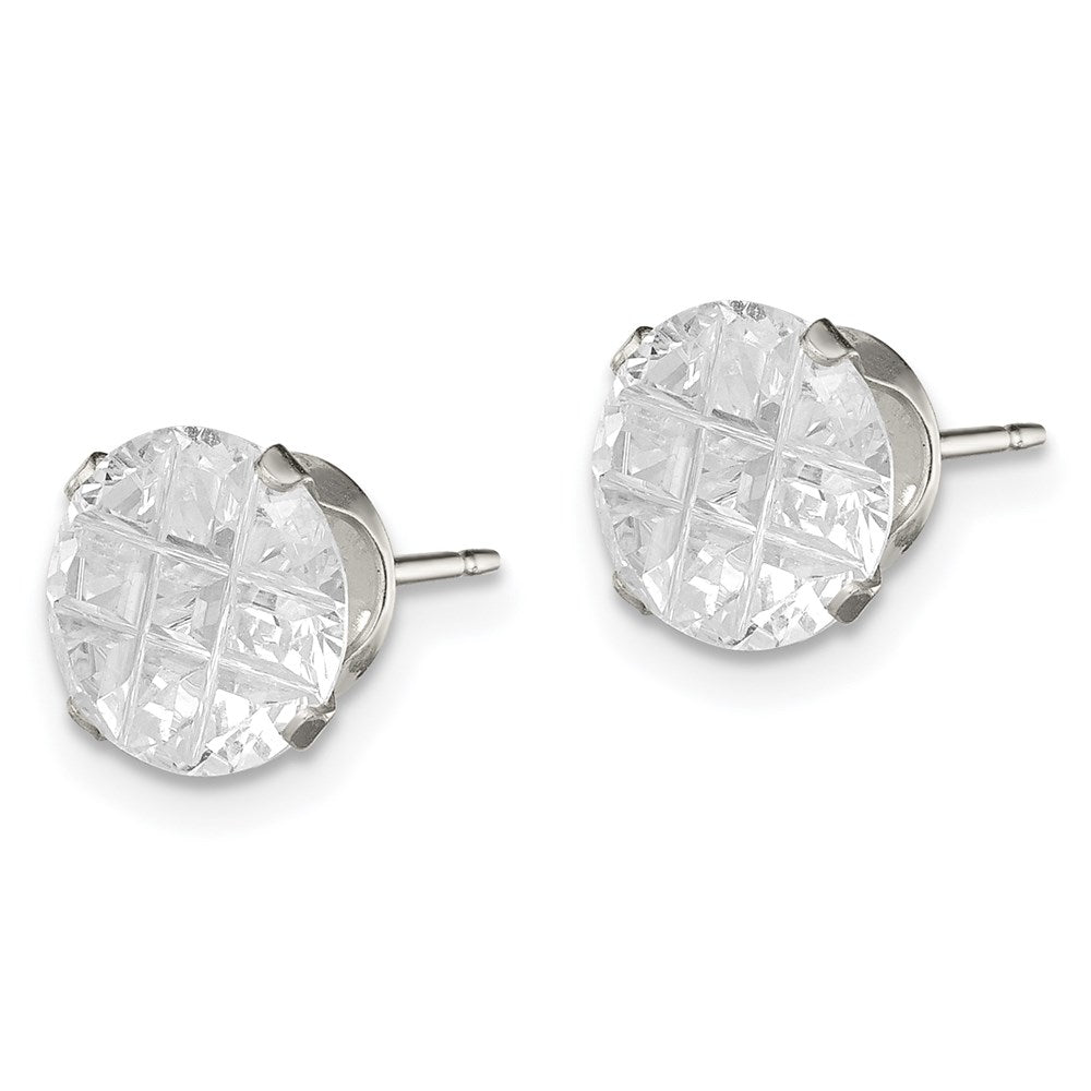 Sterlingsilber 8mm Rund Snap Set Lasergraviert-cut Zirkonia Ohrstecker