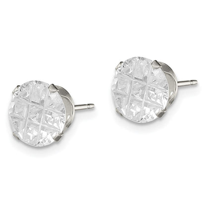 Sterlingsilber 8mm Rund Snap Set Lasergraviert-cut Zirkonia Ohrstecker