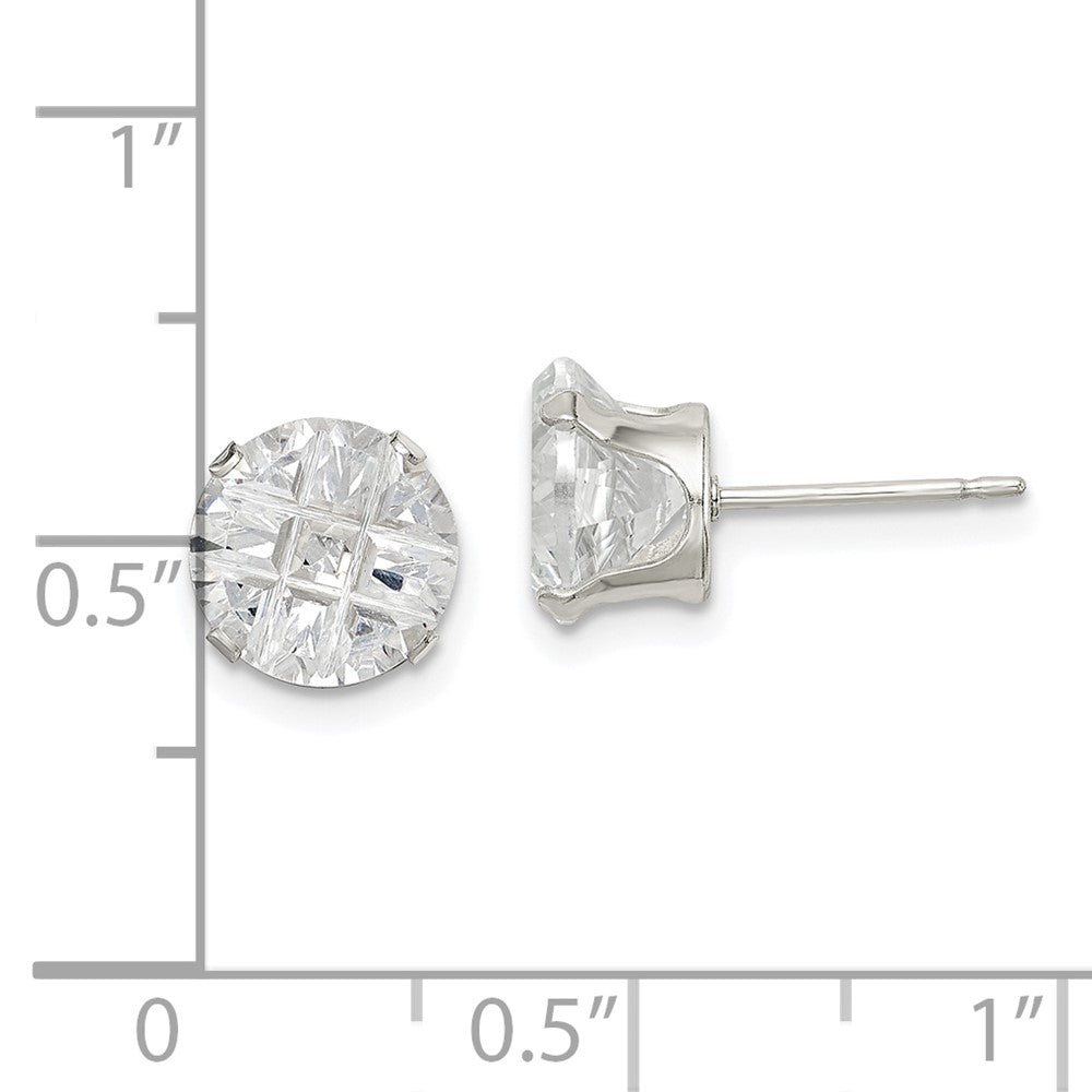 Sterlingsilber 8mm Rund Snap Set Lasergraviert-cut Zirkonia Ohrstecker