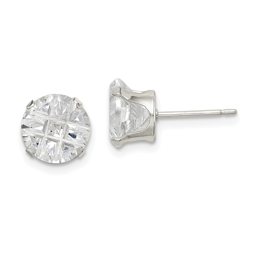 Sterlingsilber 8mm Rund Snap Set Lasergraviert-cut Zirkonia Ohrstecker