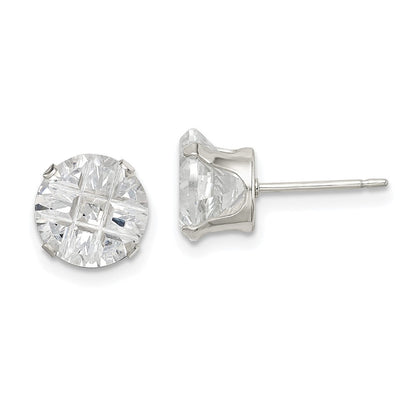 Sterlingsilber 8mm Rund Snap Set Lasergraviert-cut Zirkonia Ohrstecker