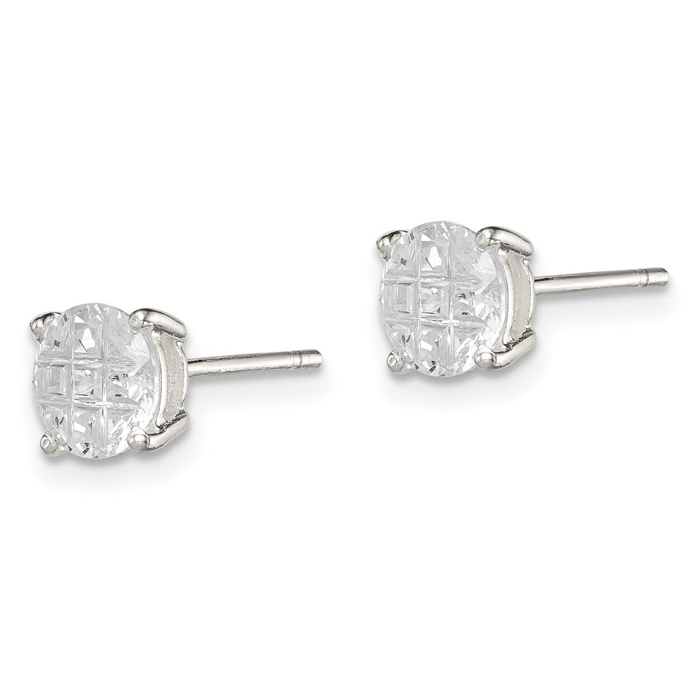Sterlingsilber 6mm Rund Korb Set Lasergraviert-cut Zirkonia Ohrstecker