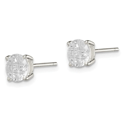 Sterlingsilber 6mm Rund Korb Set Lasergraviert-cut Zirkonia Ohrstecker