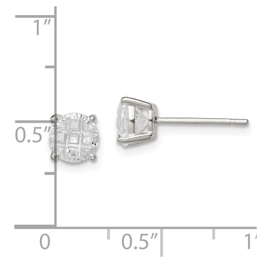 Sterlingsilber 6mm Rund Korb Set Lasergraviert-cut Zirkonia Ohrstecker