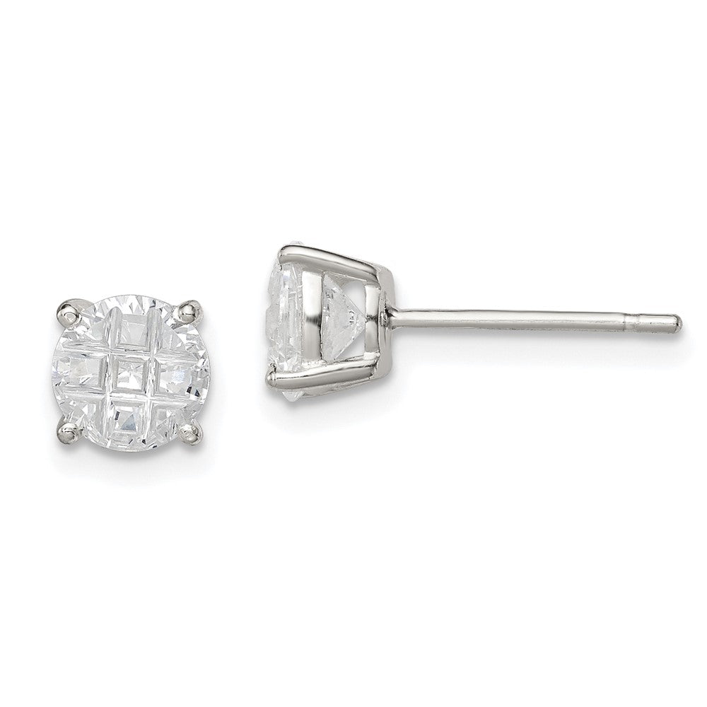Sterlingsilber 6mm Rund Korb Set Lasergraviert-cut Zirkonia Ohrstecker