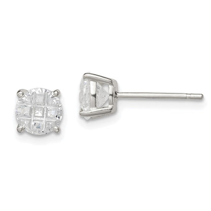 Sterlingsilber 6mm Rund Korb Set Lasergraviert-cut Zirkonia Ohrstecker