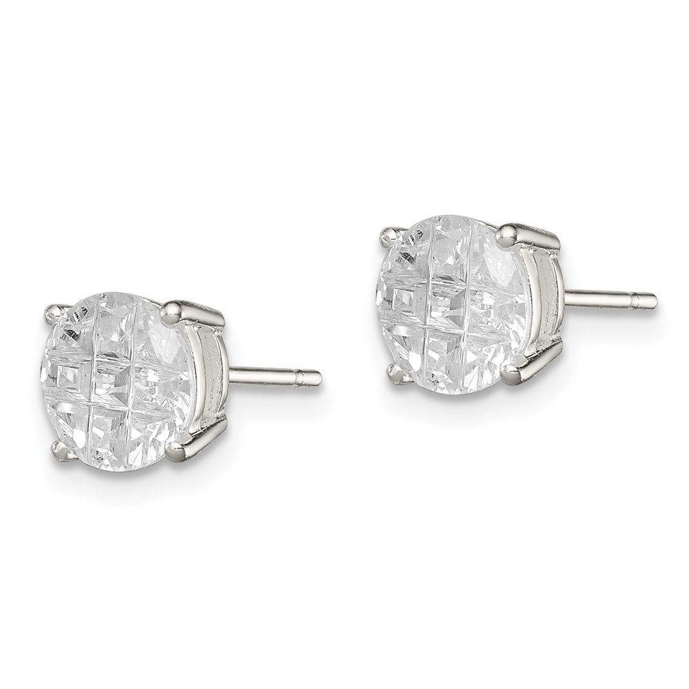 Sterlingsilber 7mm Rund Korb Set Lasergraviert-cut Zirkonia Ohrstecker