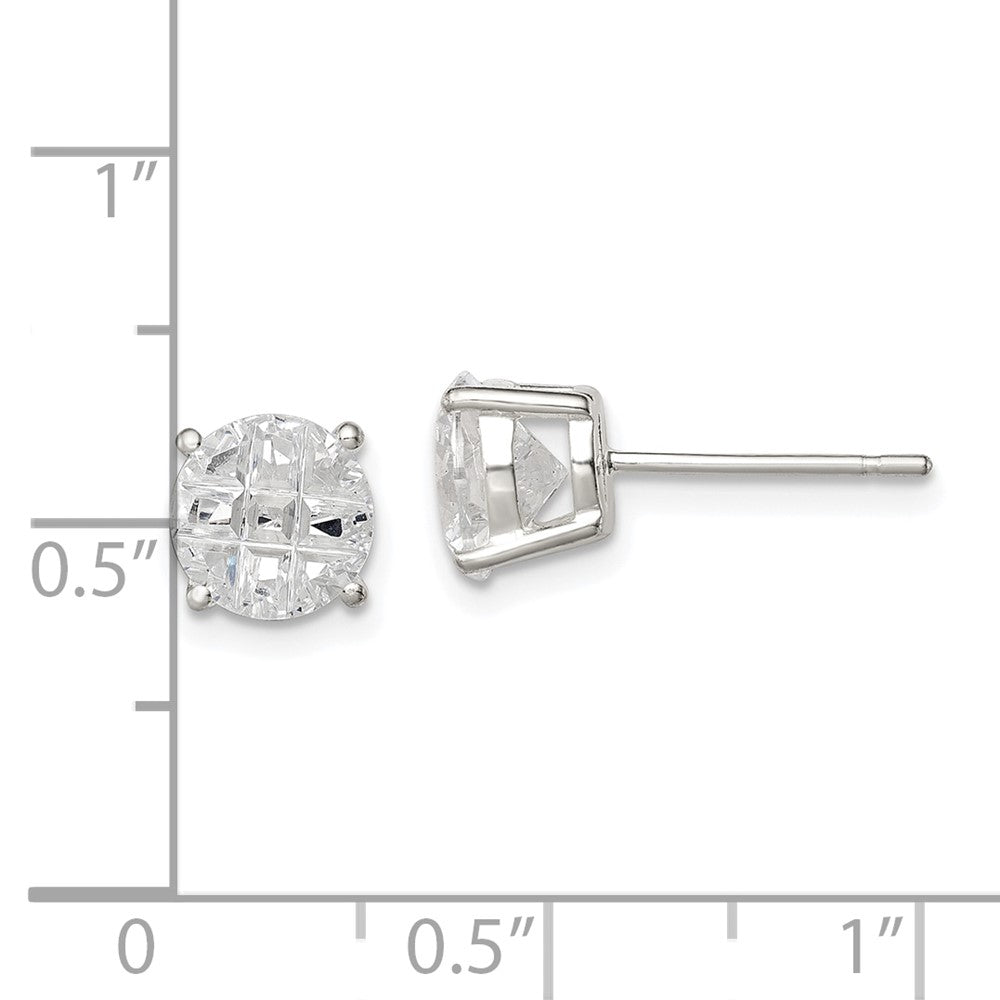 Sterlingsilber 7mm Rund Korb Set Lasergraviert-cut Zirkonia Ohrstecker