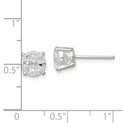 Sterlingsilber 7mm Rund Korb Set Lasergraviert-cut Zirkonia Ohrstecker