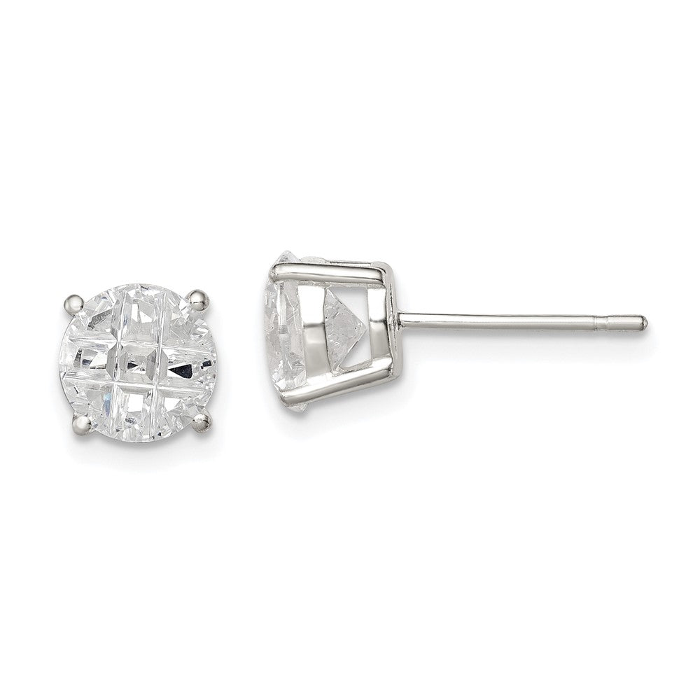 Sterlingsilber 7mm Rund Korb Set Lasergraviert-cut Zirkonia Ohrstecker