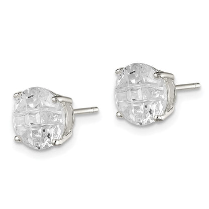 Sterlingsilber 8mm Rund Korb Set Lasergraviert-cut Zirkonia Ohrstecker