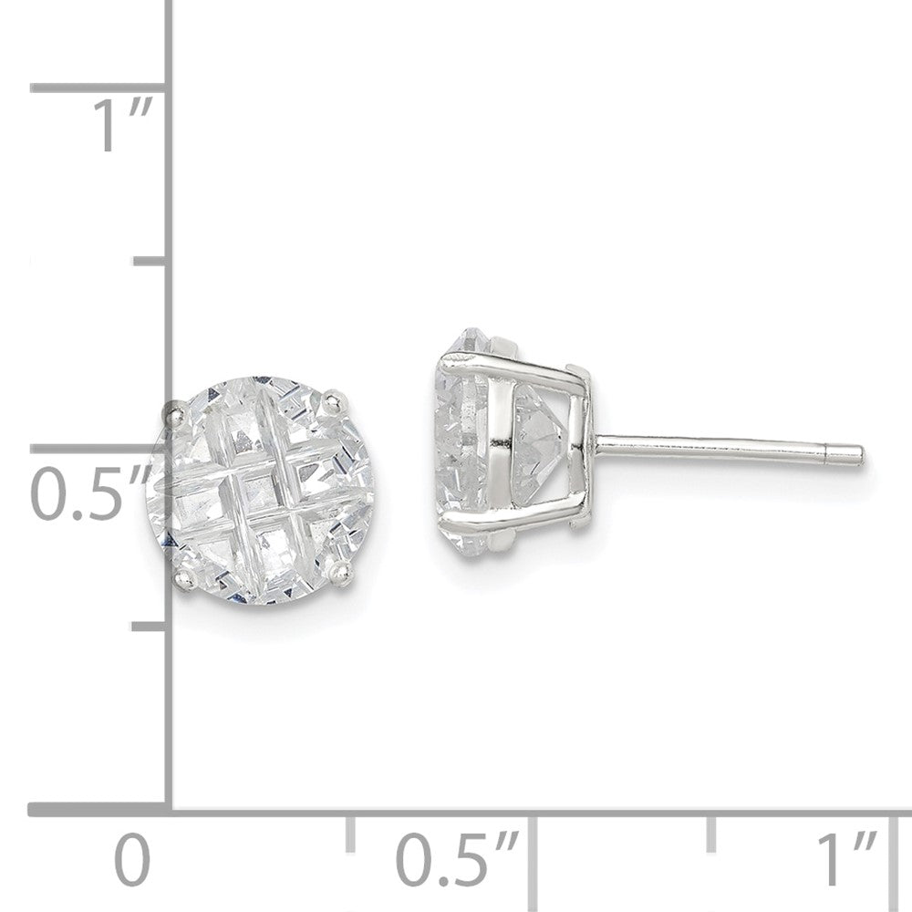 Sterlingsilber 8mm Rund Korb Set Lasergraviert-cut Zirkonia Ohrstecker