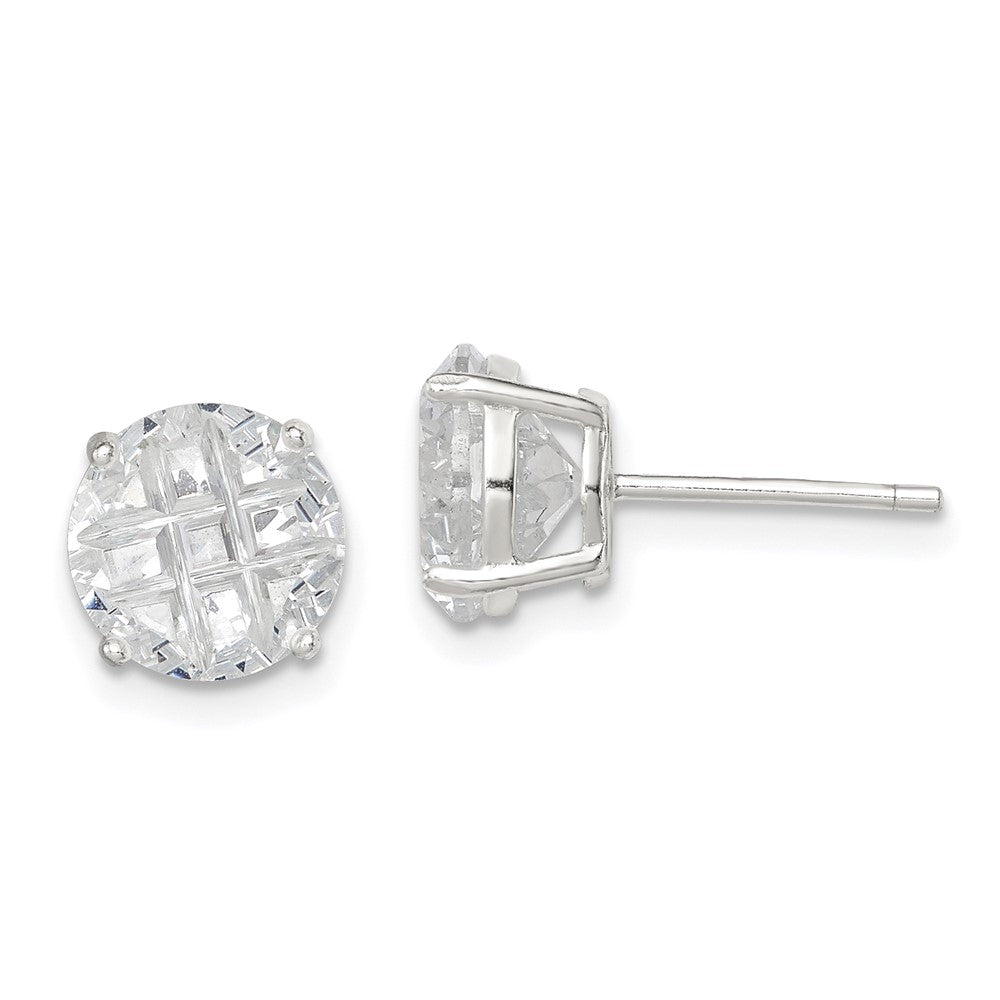 Sterlingsilber 8mm Rund Korb Set Lasergraviert-cut Zirkonia Ohrstecker