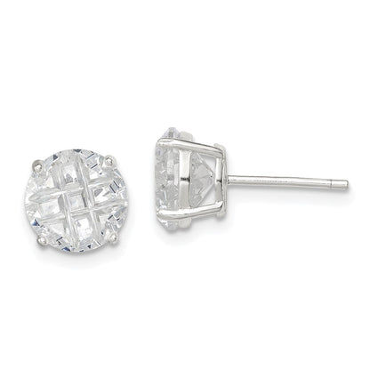 Sterlingsilber 8mm Rund Korb Set Lasergraviert-cut Zirkonia Ohrstecker