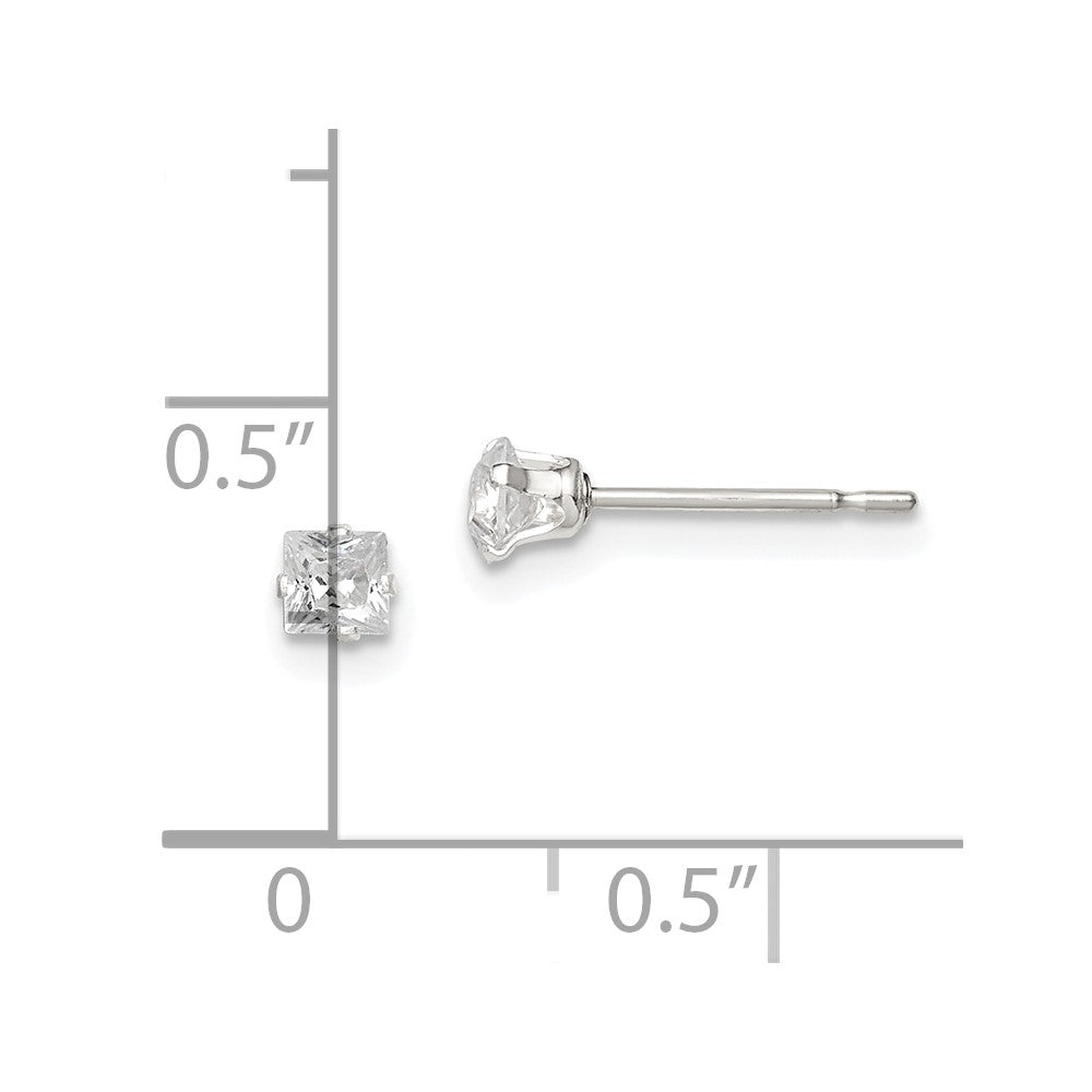 Sterlingsilber 3mm Quadratisch Snap Set Zirkonia Ohrstecker