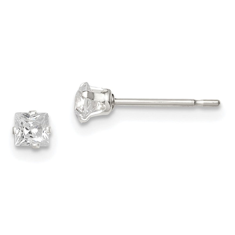 Sterlingsilber 3mm Quadratisch Snap Set Zirkonia Ohrstecker