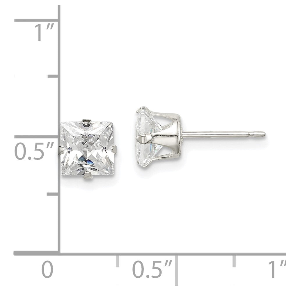Sterlingsilber 6mm Quadratisch Snap Set Zirkonia Ohrstecker