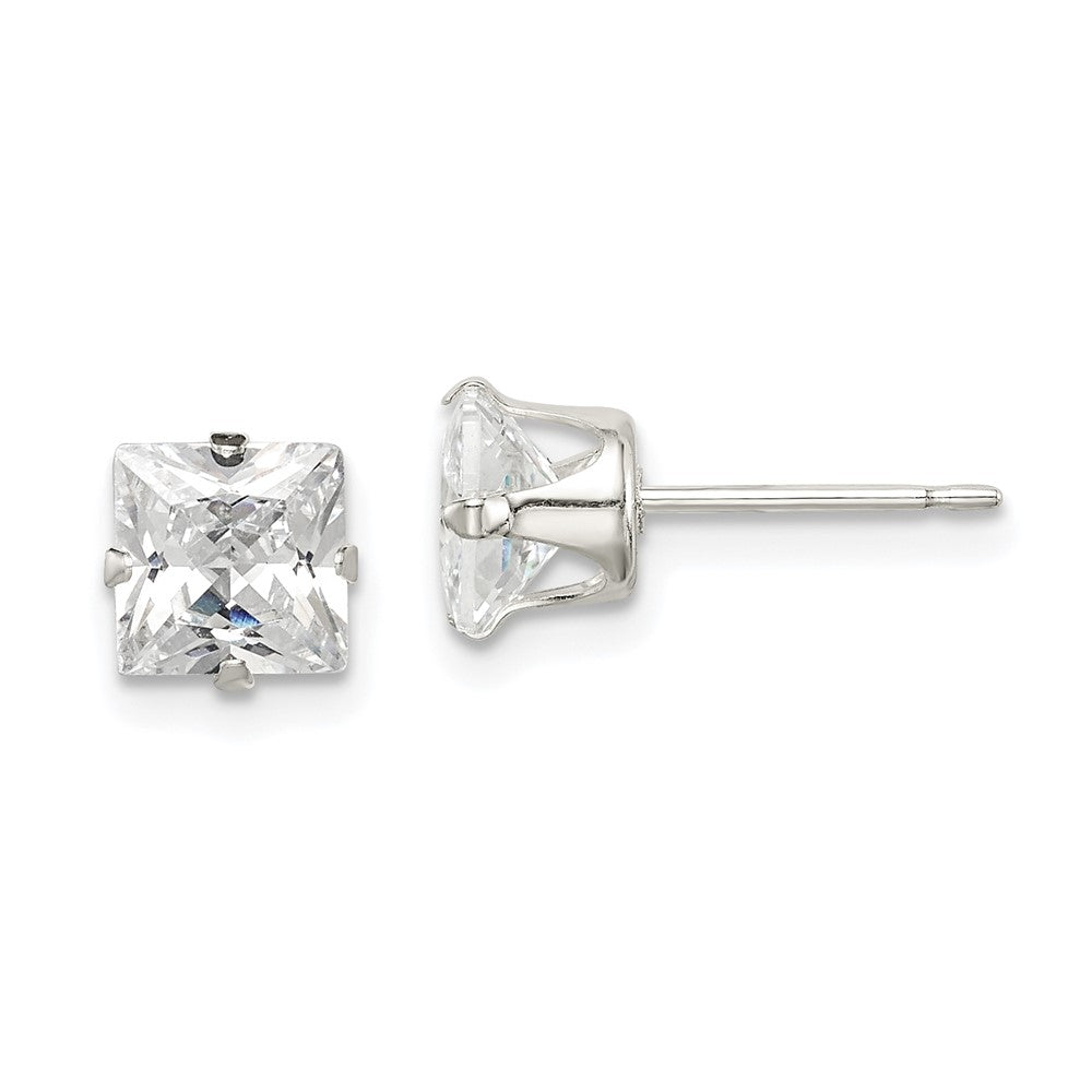 Sterlingsilber 6mm Quadratisch Snap Set Zirkonia Ohrstecker