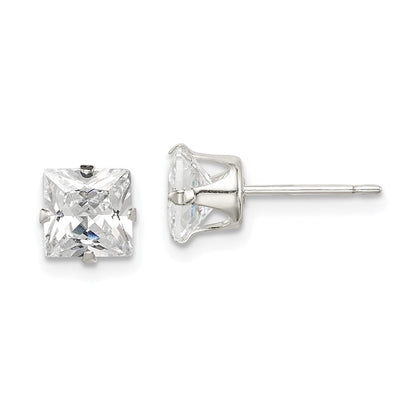 Sterlingsilber 6mm Quadratisch Snap Set Zirkonia Ohrstecker