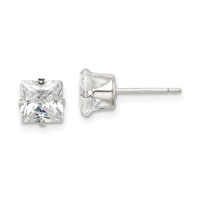 Sterlingsilber 6mm Quadratisch Snap Set Zirkonia Ohrstecker
