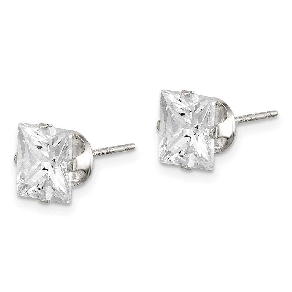 Sterlingsilber 7mm Quadratisch Snap Set Zirkonia Ohrstecker