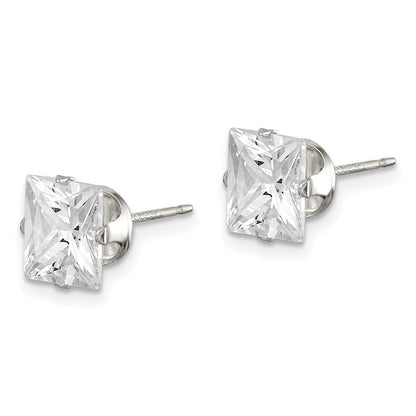Sterlingsilber 7mm Quadratisch Snap Set Zirkonia Ohrstecker