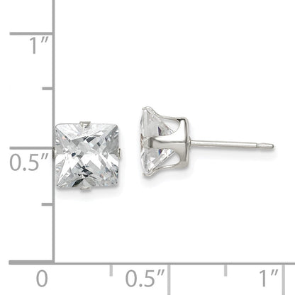 Sterlingsilber 7mm Quadratisch Snap Set Zirkonia Ohrstecker