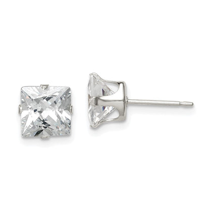 Sterlingsilber 7mm Quadratisch Snap Set Zirkonia Ohrstecker