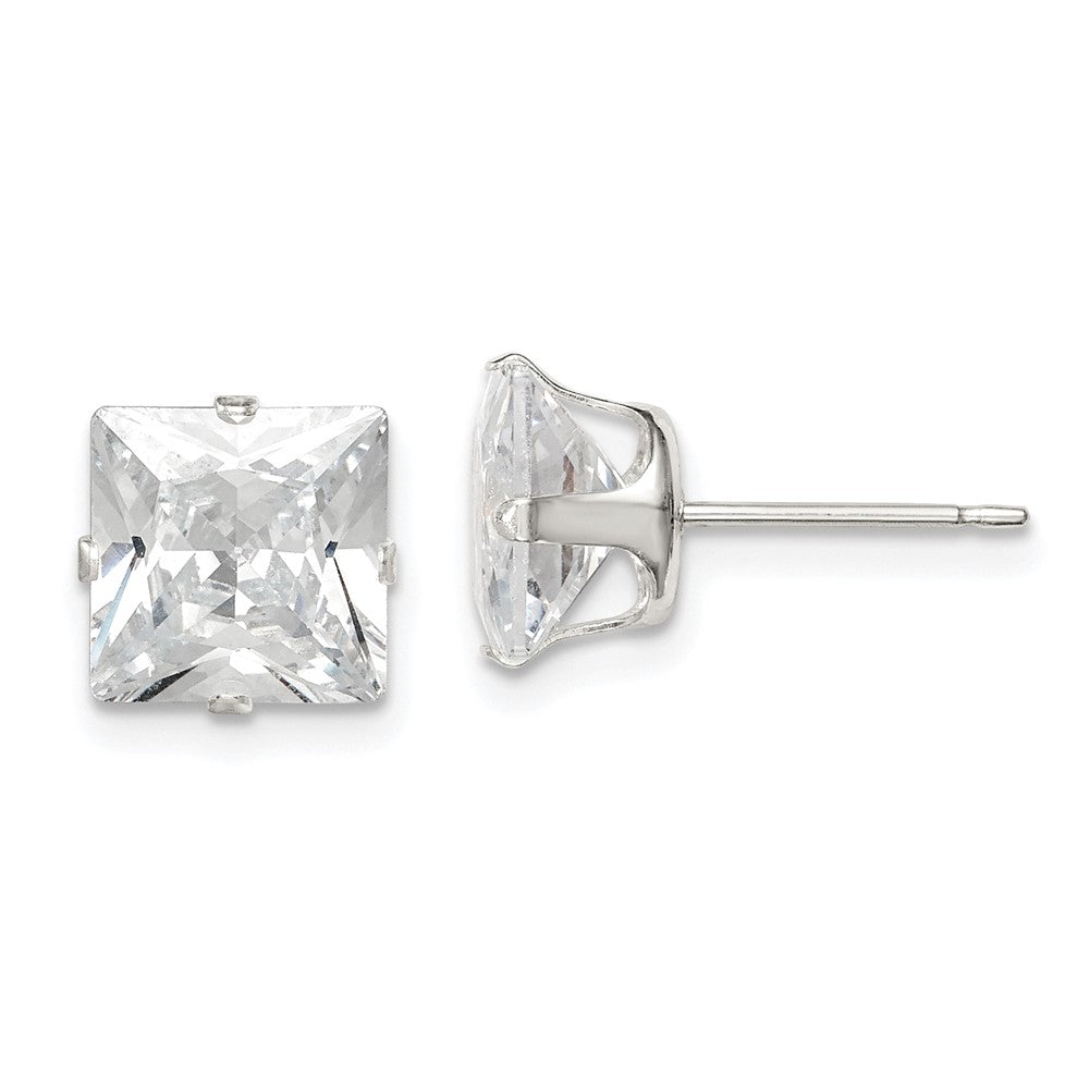Sterlingsilber 8mm Quadratisch Snap Set Zirkonia Ohrstecker